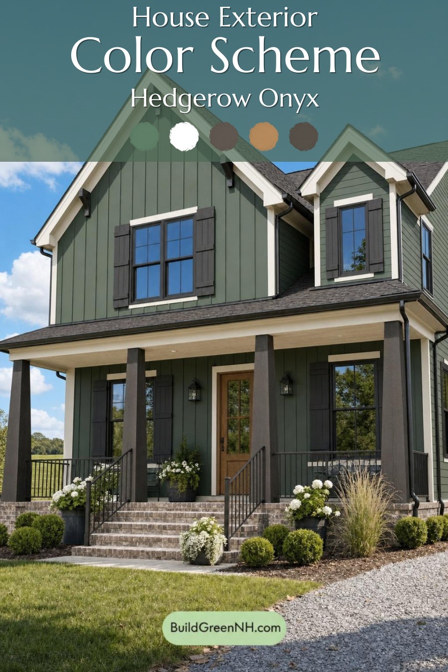 Green House Exterior with Black Roof Color Scheme: Hedgerow Onyx