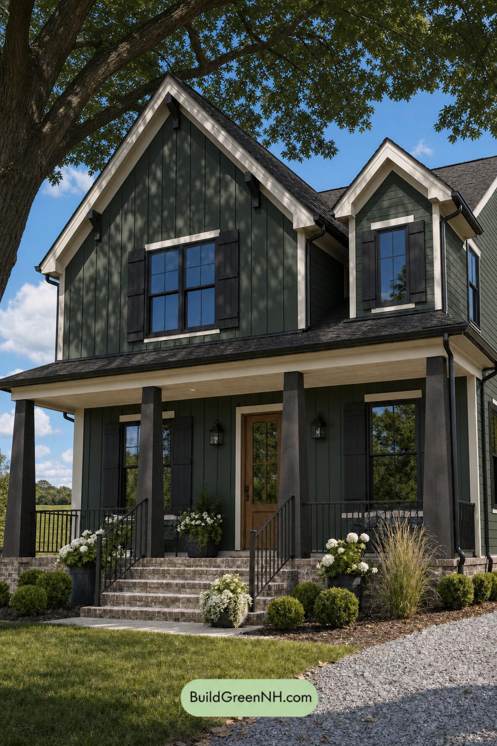 Green House Exterior with Black Roof Color Scheme: Hedgerow Onyx - Shade