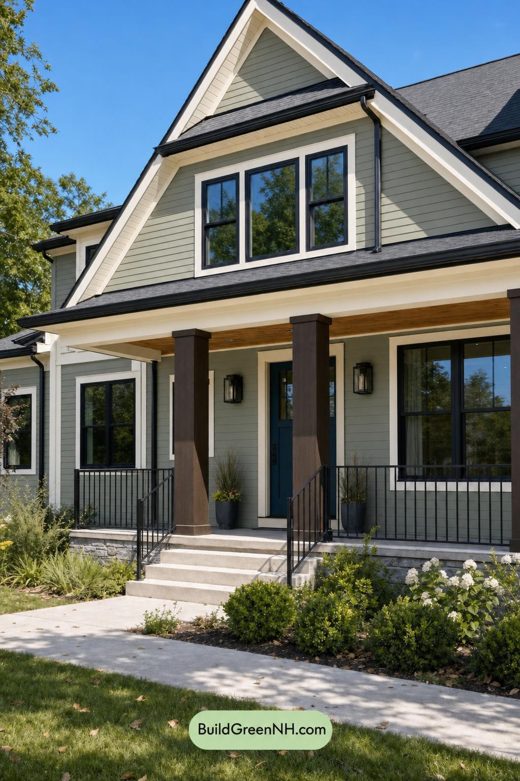 Green House Exterior with Black Roof Color Scheme: Laurel Nightfall