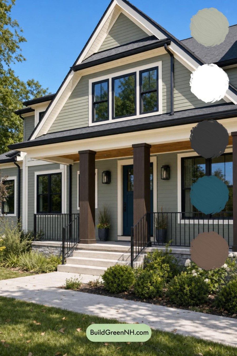 Green House Exterior with Black Roof Color Scheme: Laurel Nightfall