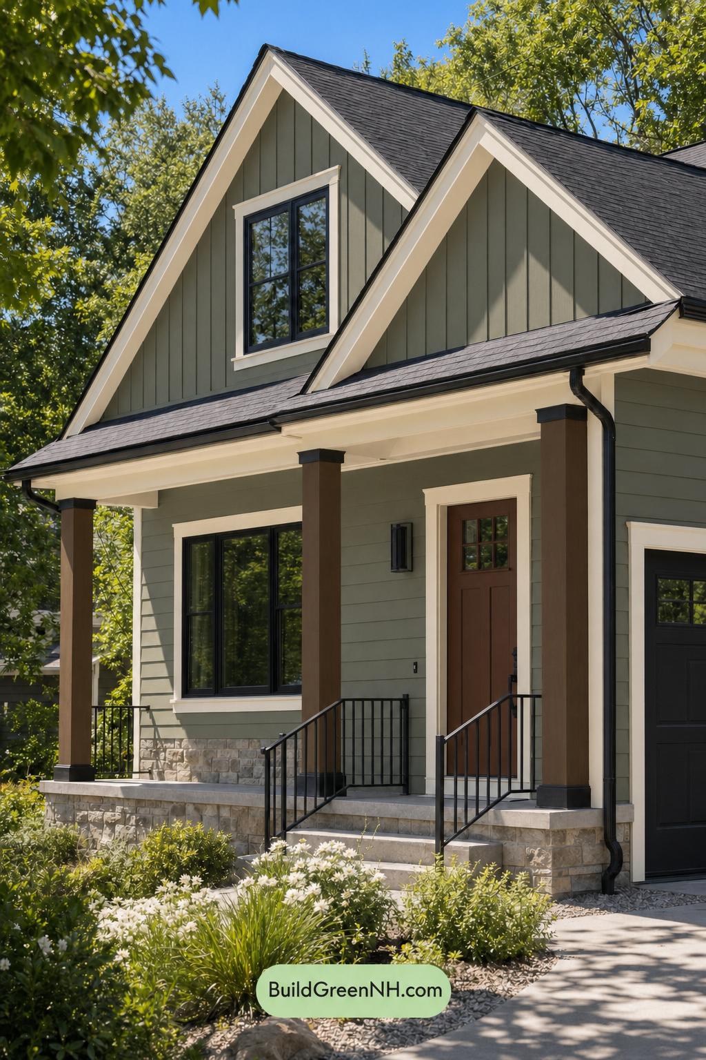 Green House Exterior with Black Roof Color Scheme: Myrtle Clay Interval