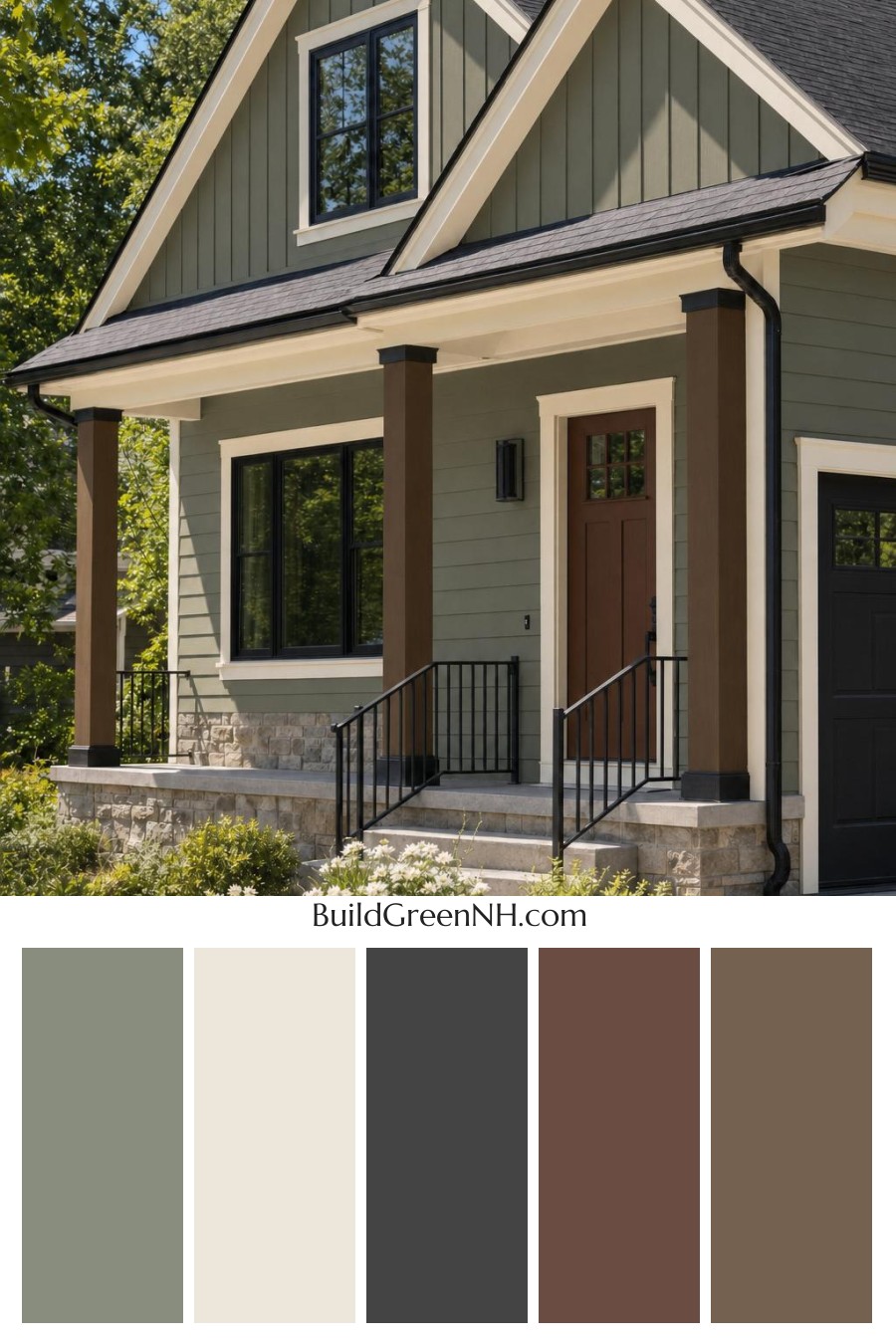 Green House Exterior with Black Roof Color Scheme: Myrtle Clay Interval