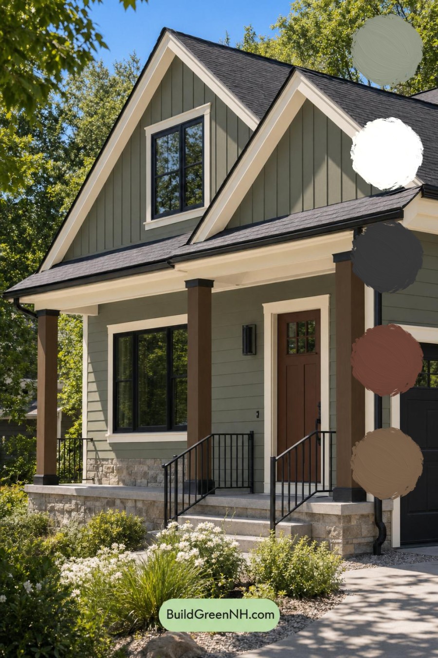 Green House Exterior with Black Roof Color Scheme: Myrtle Clay Interval