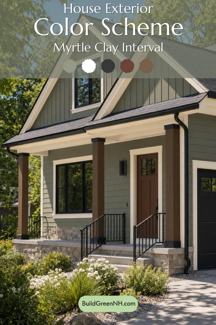 Green House Exterior with Black Roof Color Scheme: Myrtle Clay Interval