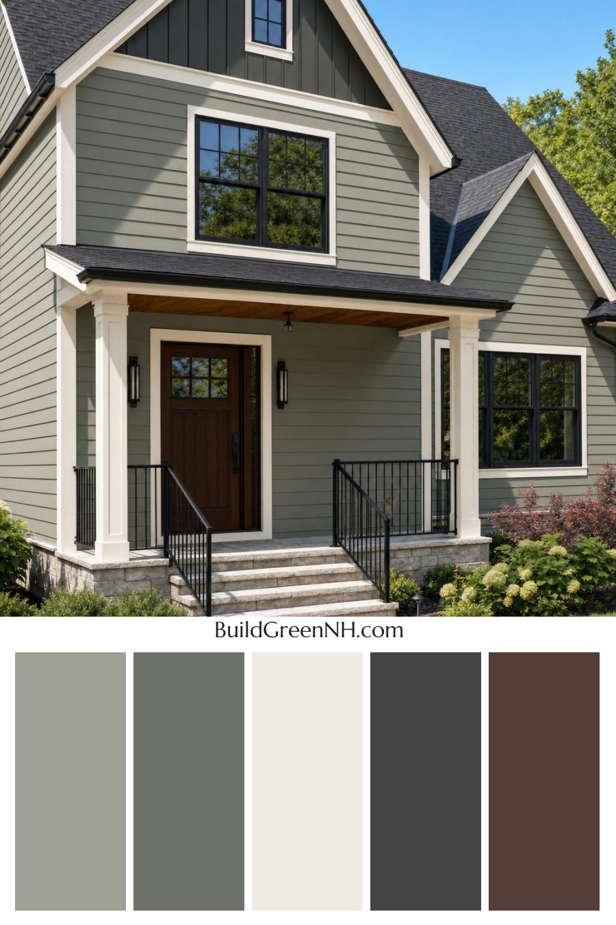 Green House Exterior with Black Roof Color Scheme: Sage Gable Quiet