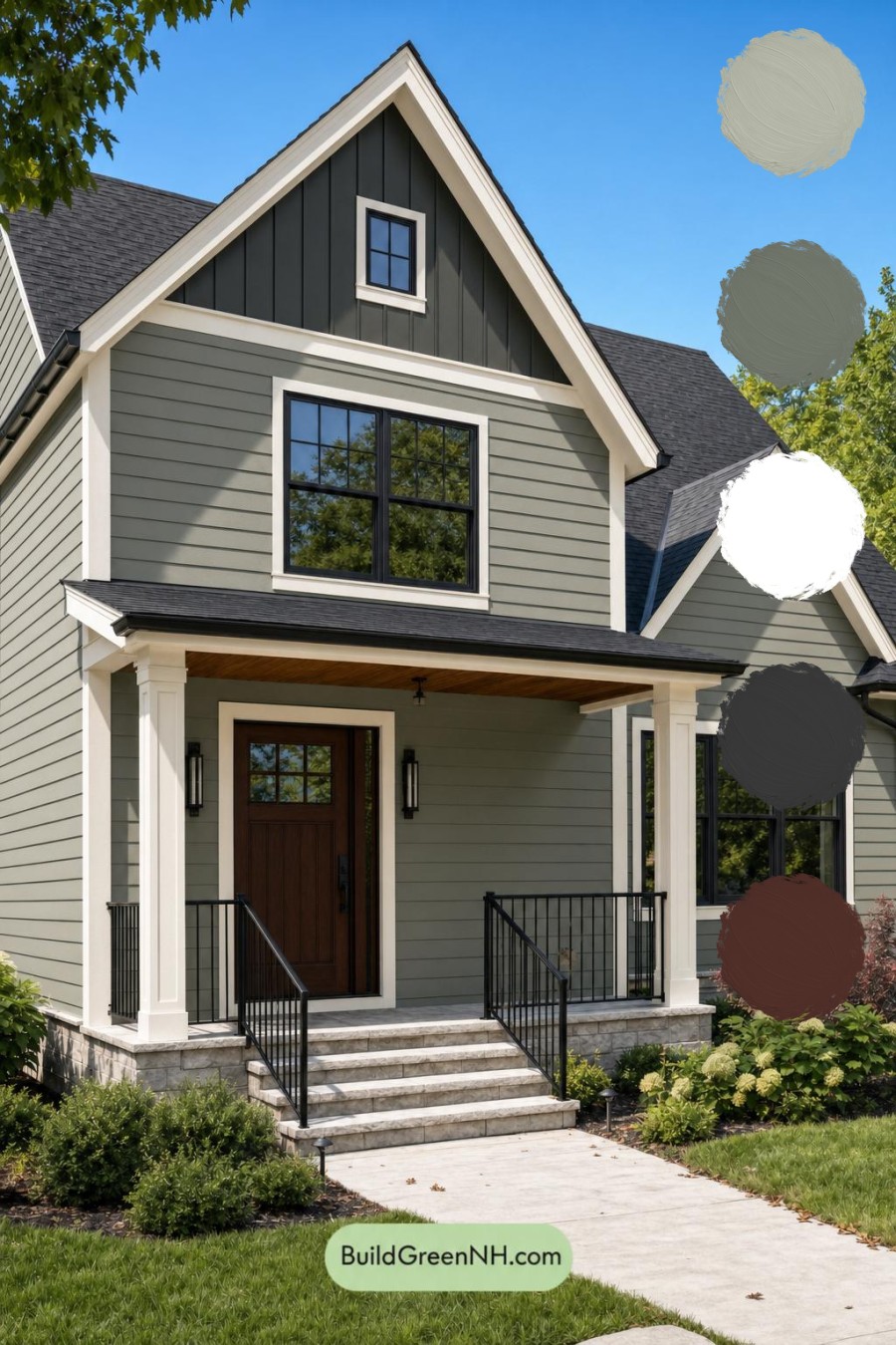 Green House Exterior with Black Roof Color Scheme: Sage Gable Quiet