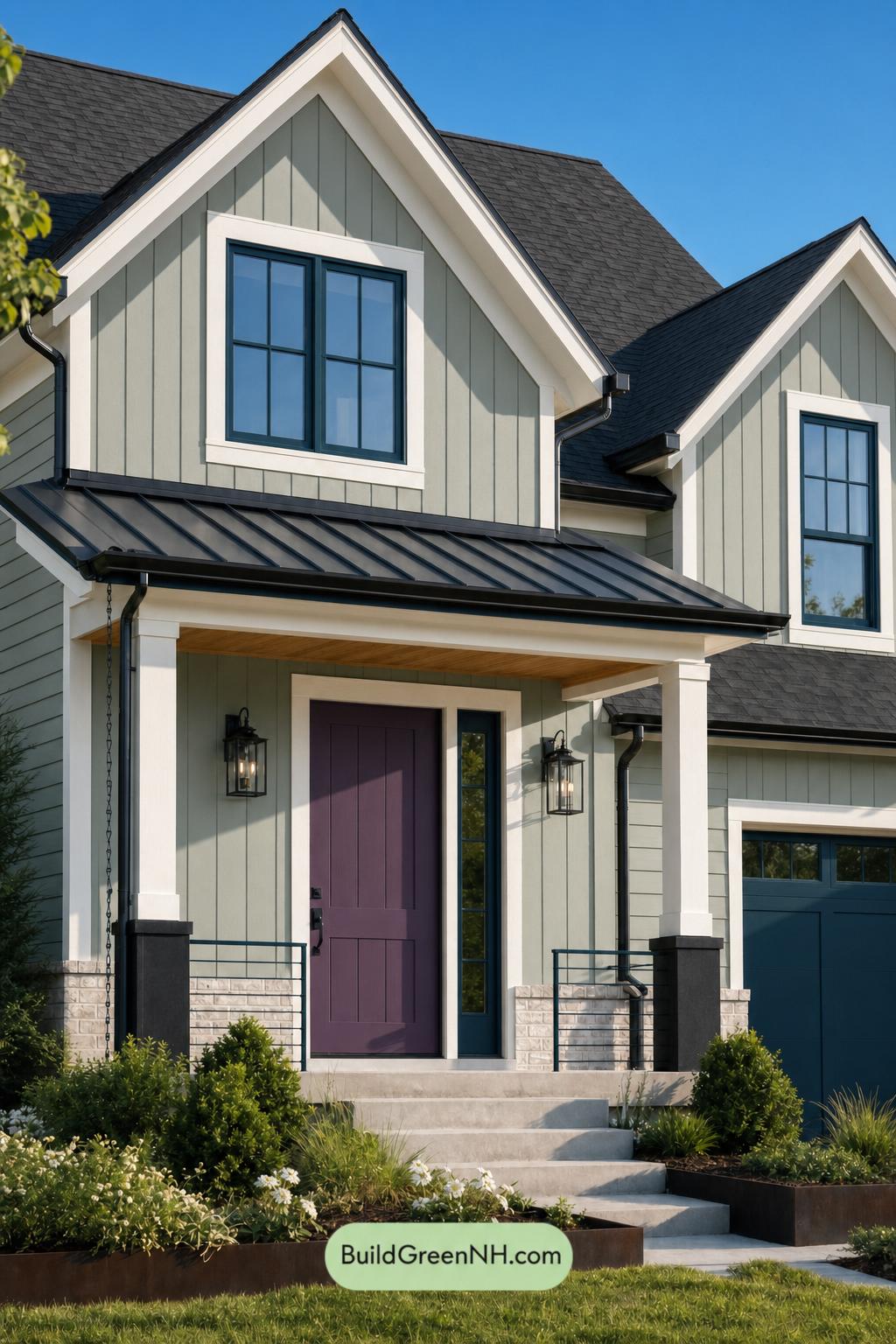 Green House Exterior with Black Roof Color Scheme: Seafoam Coal Welcome