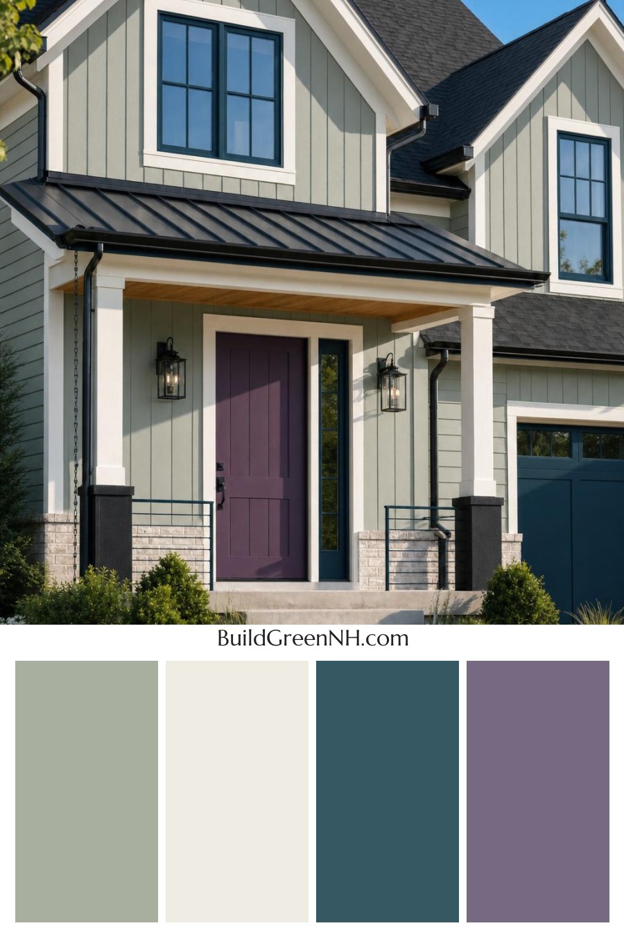 Green House Exterior with Black Roof Color Scheme: Seafoam Coal Welcome