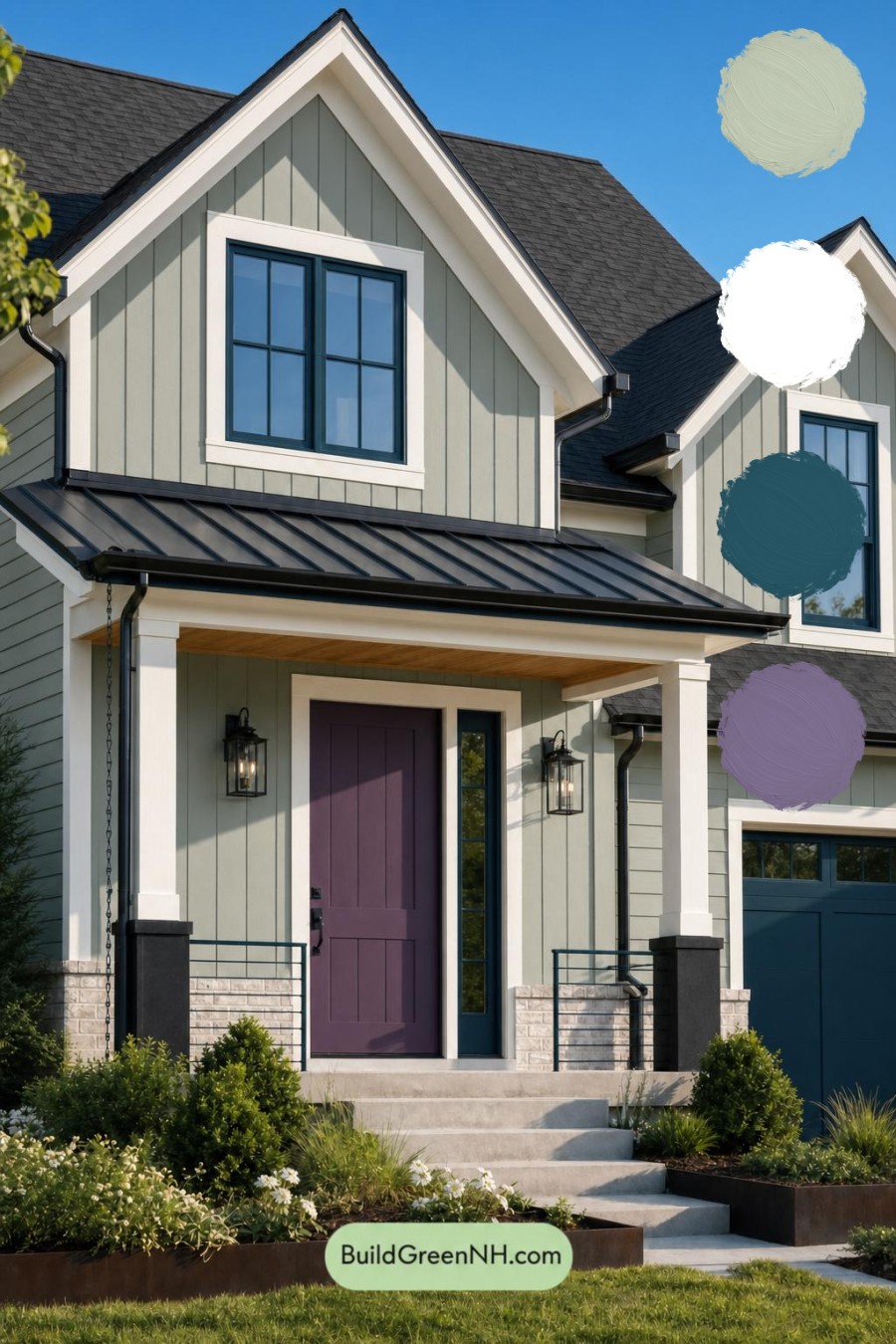 Green House Exterior with Black Roof Color Scheme: Seafoam Coal Welcome