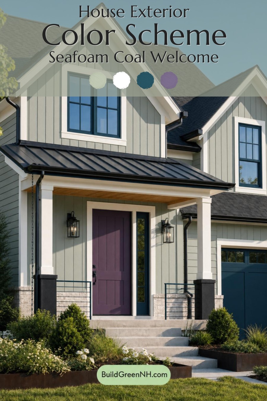 Green House Exterior with Black Roof Color Scheme: Seafoam Coal Welcome