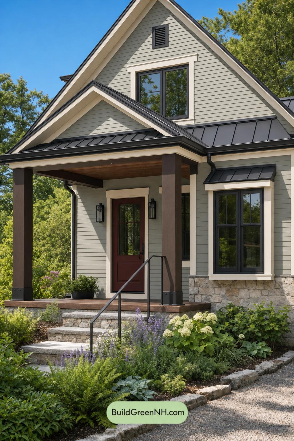 Green House Exterior with Black Roof Color Scheme: Willow Cinder