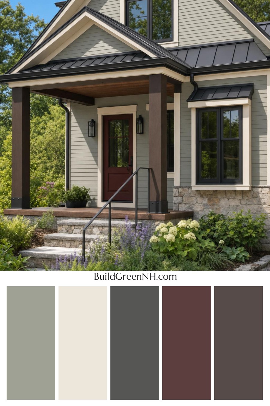 Green House Exterior with Black Roof Color Scheme: Willow Cinder
