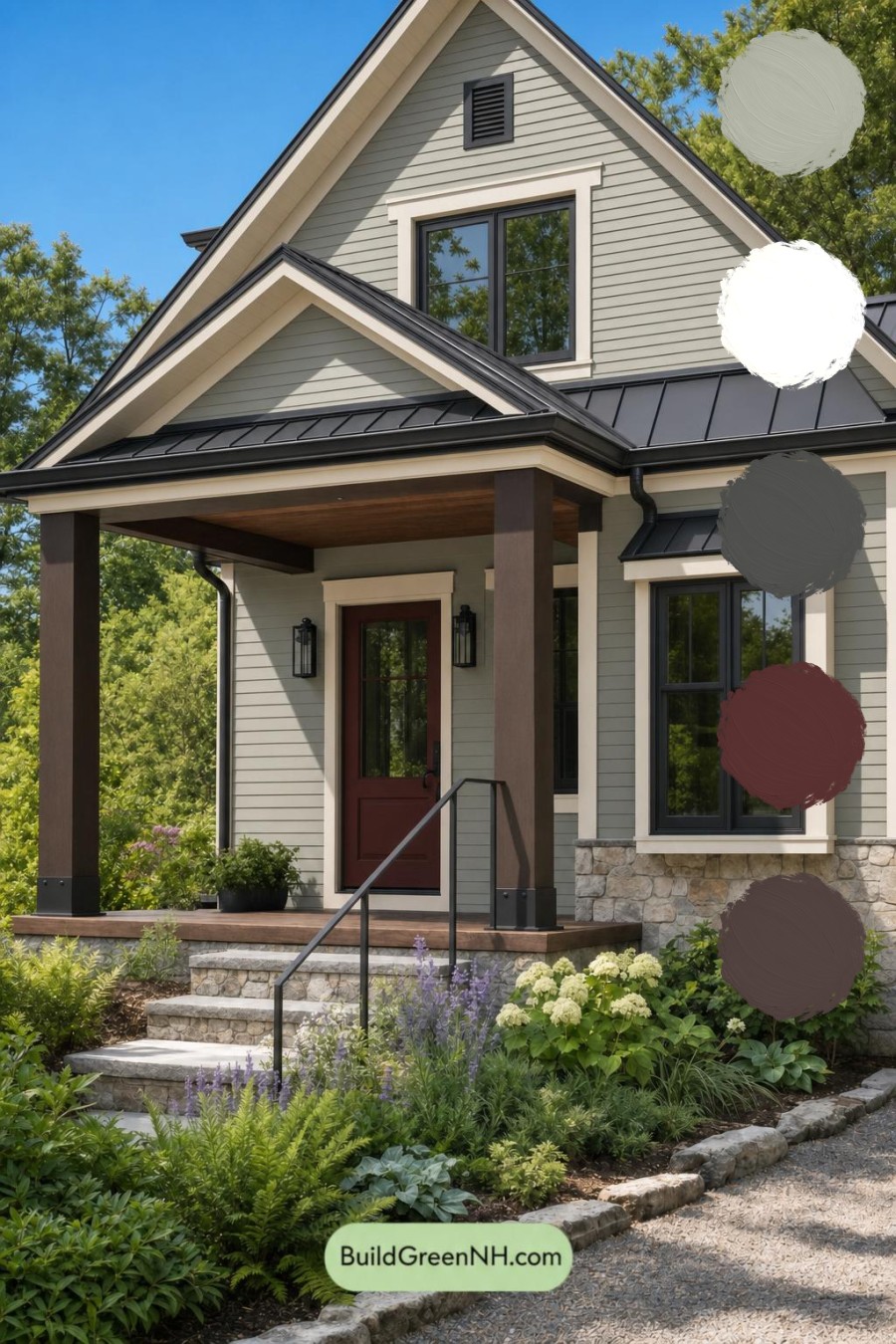 Green House Exterior with Black Roof Color Scheme: Willow Cinder