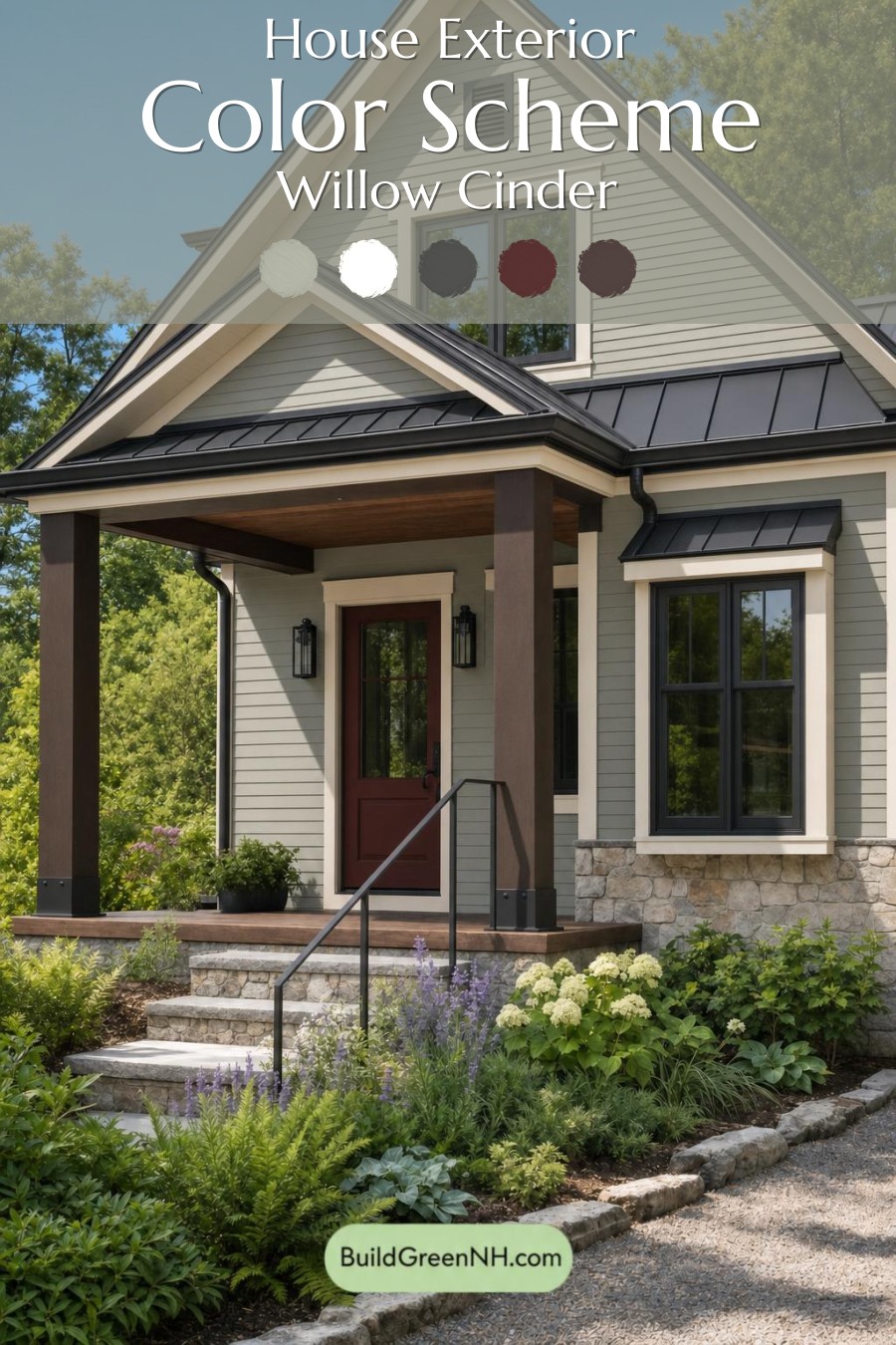 Green House Exterior with Black Roof Color Scheme: Willow Cinder