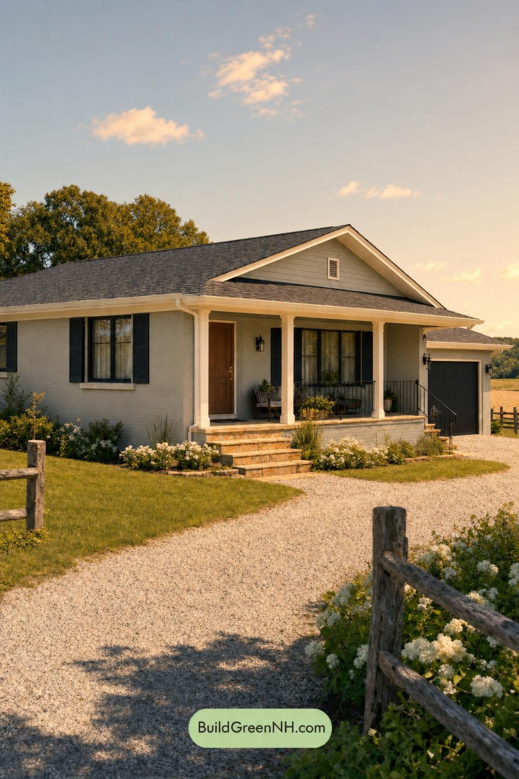 Green Ranch House Exterior Color Scheme: Cedar Quiet - Golden Hour