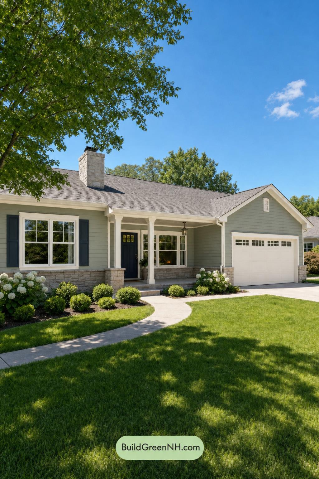 Green Ranch House Exterior Color Scheme: Celadon Poise