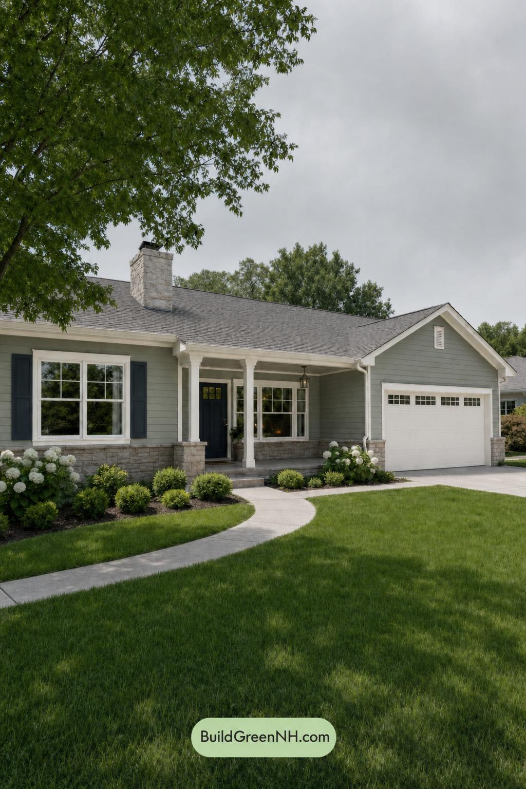 Green Ranch House Exterior Color Scheme: Celadon Poise - Overcast