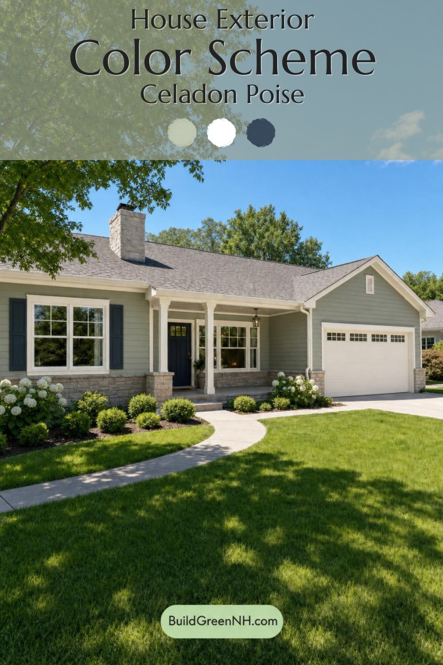 Green Ranch House Exterior Color Scheme: Celadon Poise