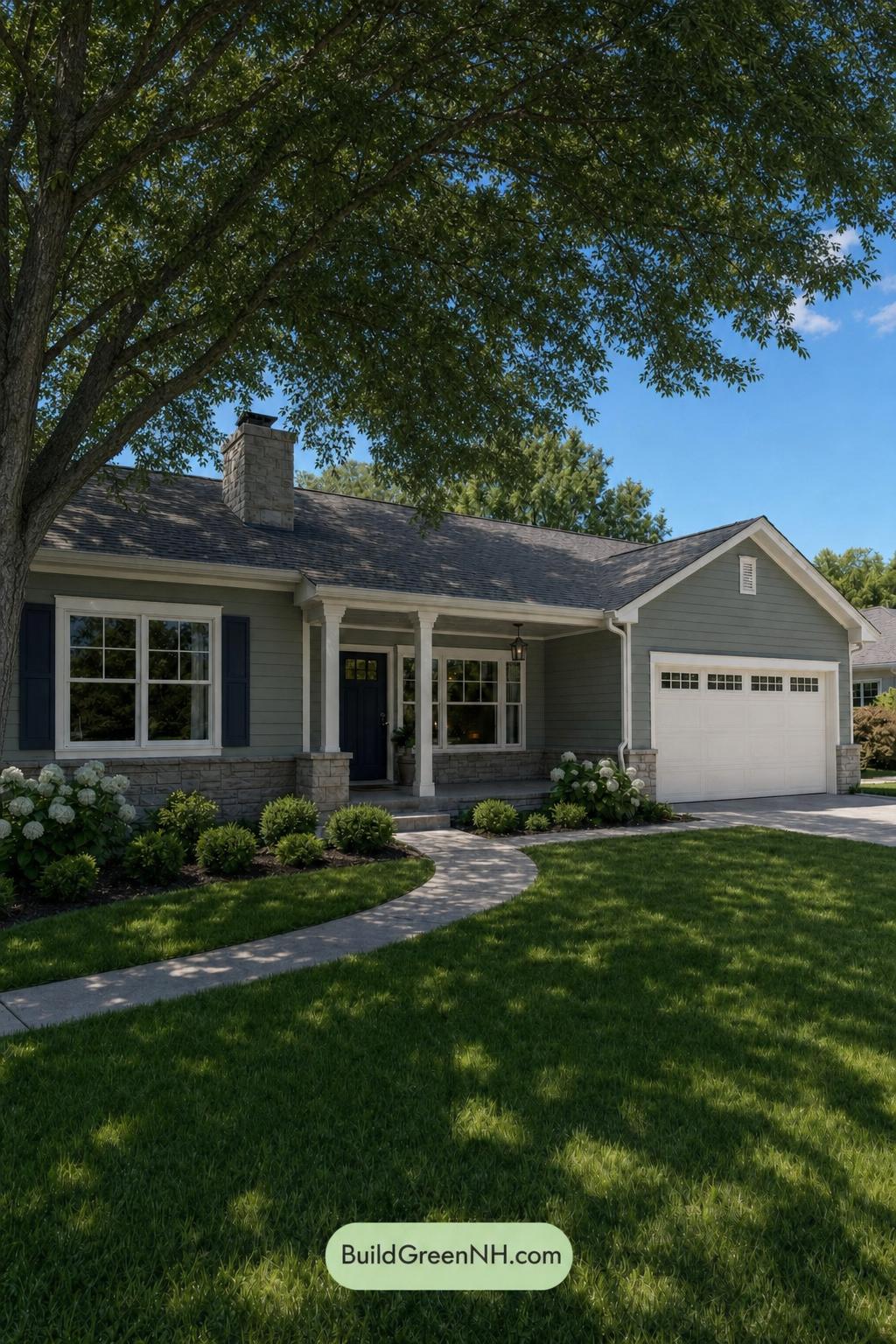 Green Ranch House Exterior Color Scheme: Celadon Poise - Shade