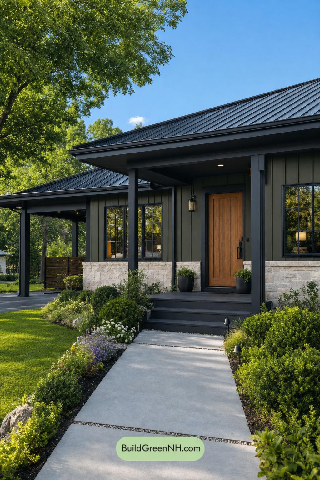 Green Ranch House Exterior Color Scheme: Forest Onyx