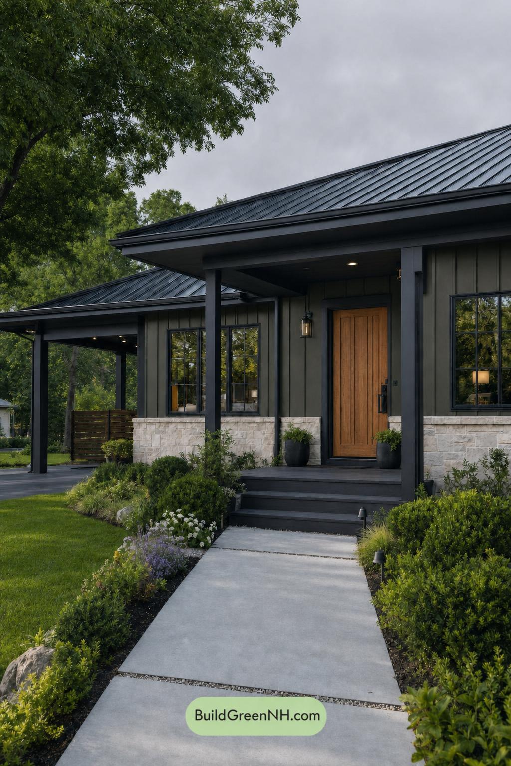 Green Ranch House Exterior Color Scheme: Forest Onyx - Overcast