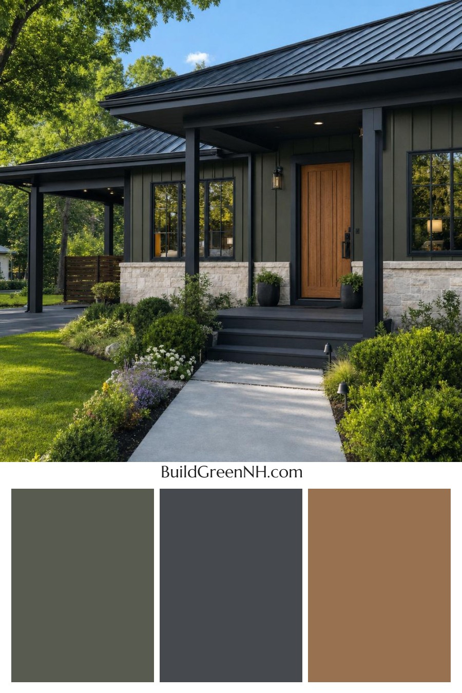 Green Ranch House Exterior Color Scheme: Forest Onyx
