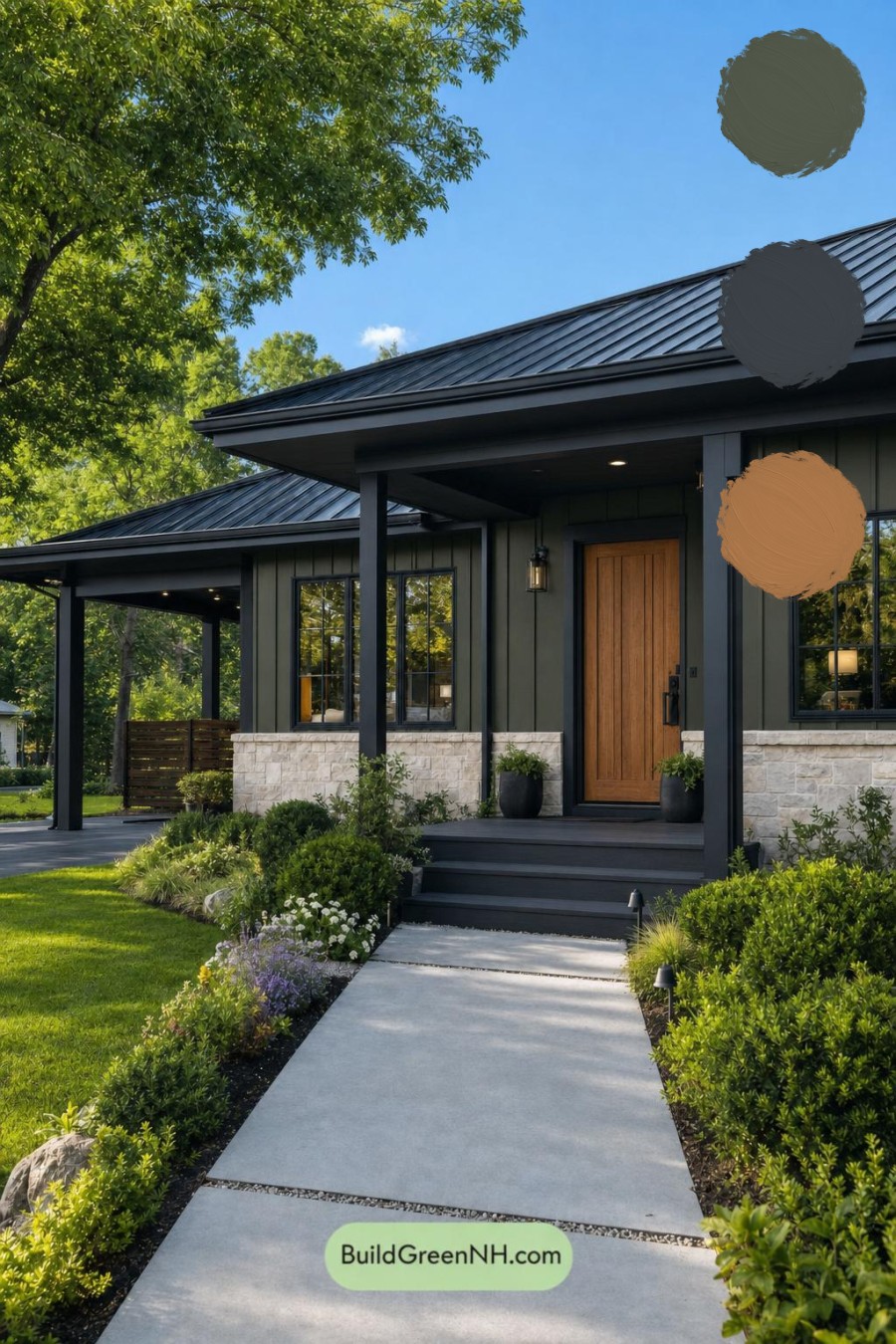 Green Ranch House Exterior Color Scheme: Forest Onyx
