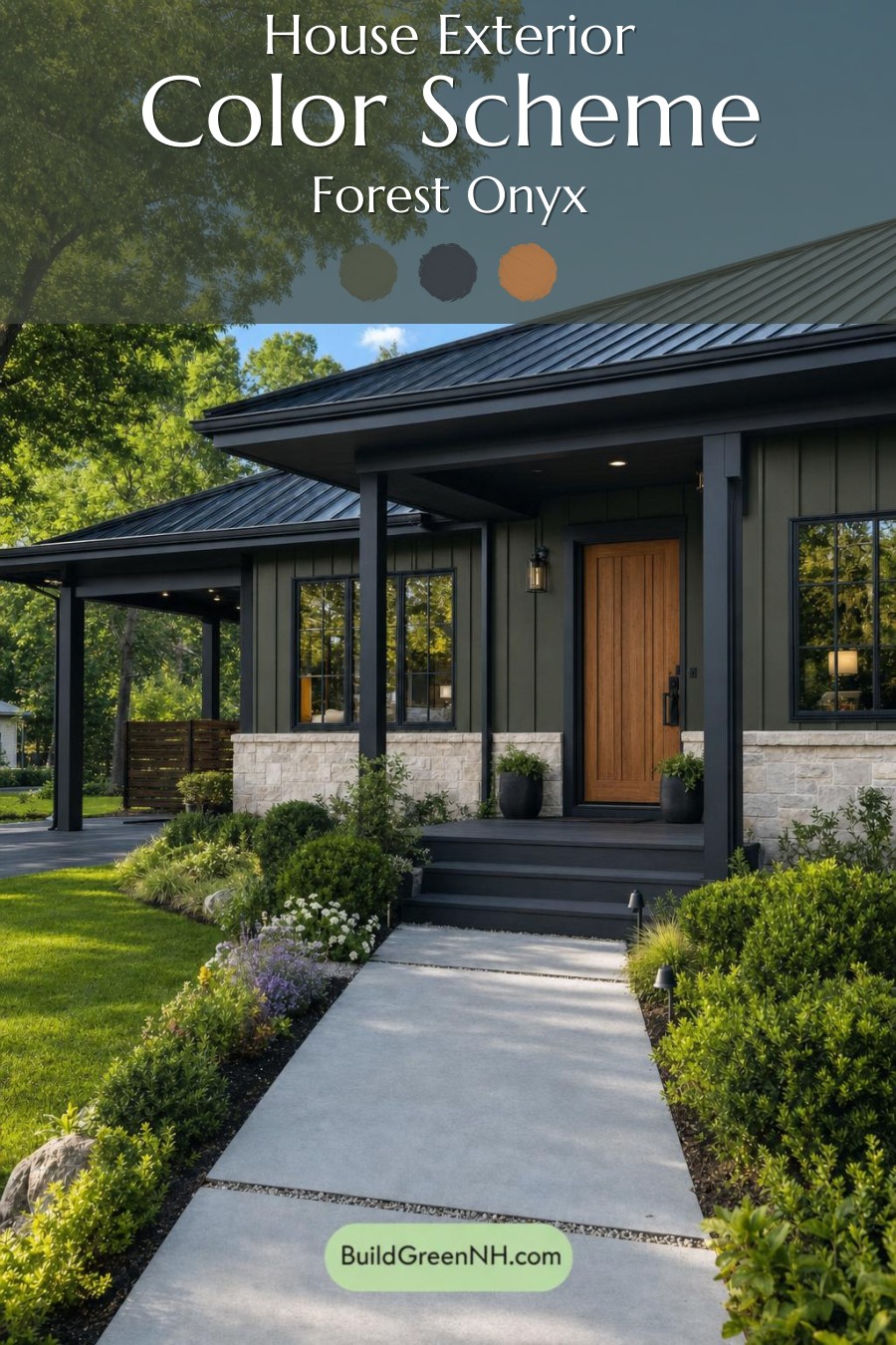 Green Ranch House Exterior Color Scheme: Forest Onyx