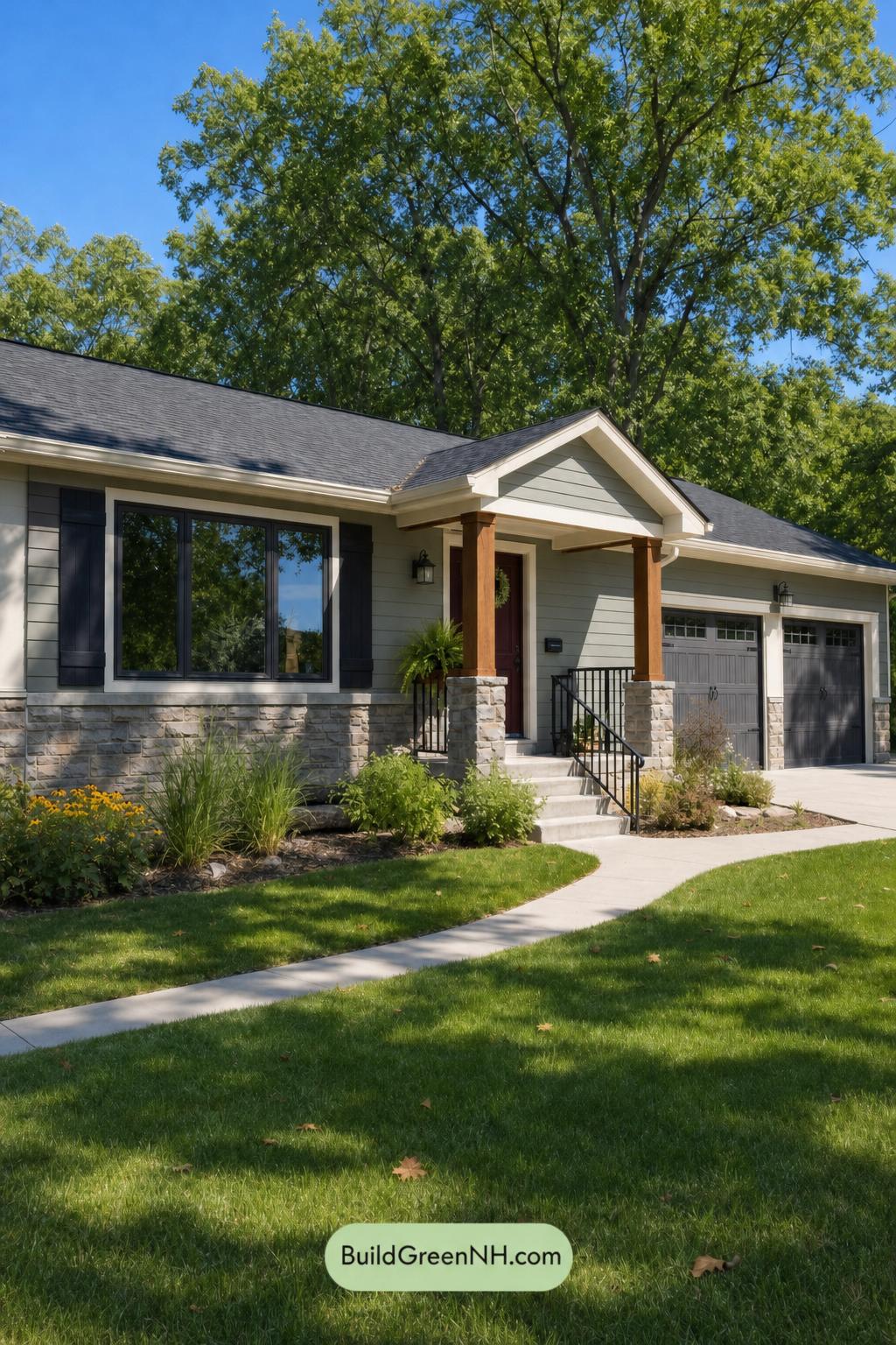 Green Ranch House Exterior Color Scheme: Iron Porch Glow