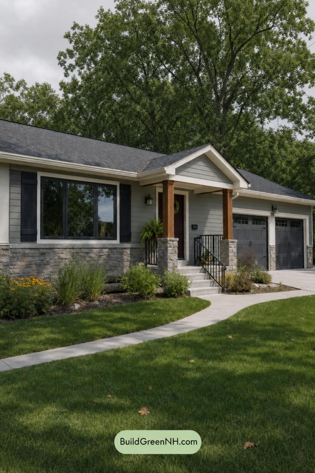 Green Ranch House Exterior Color Scheme: Iron Porch Glow - Overcast
