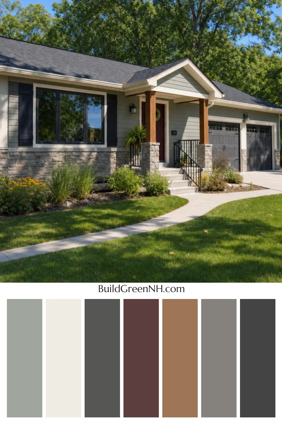 Green Ranch House Exterior Color Scheme: Iron Porch Glow