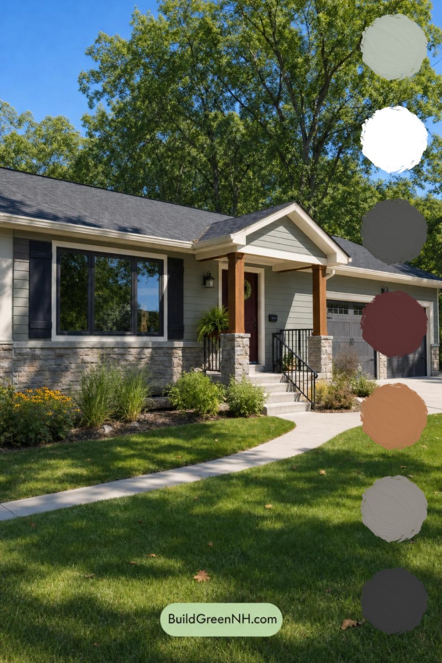 Green Ranch House Exterior Color Scheme: Iron Porch Glow