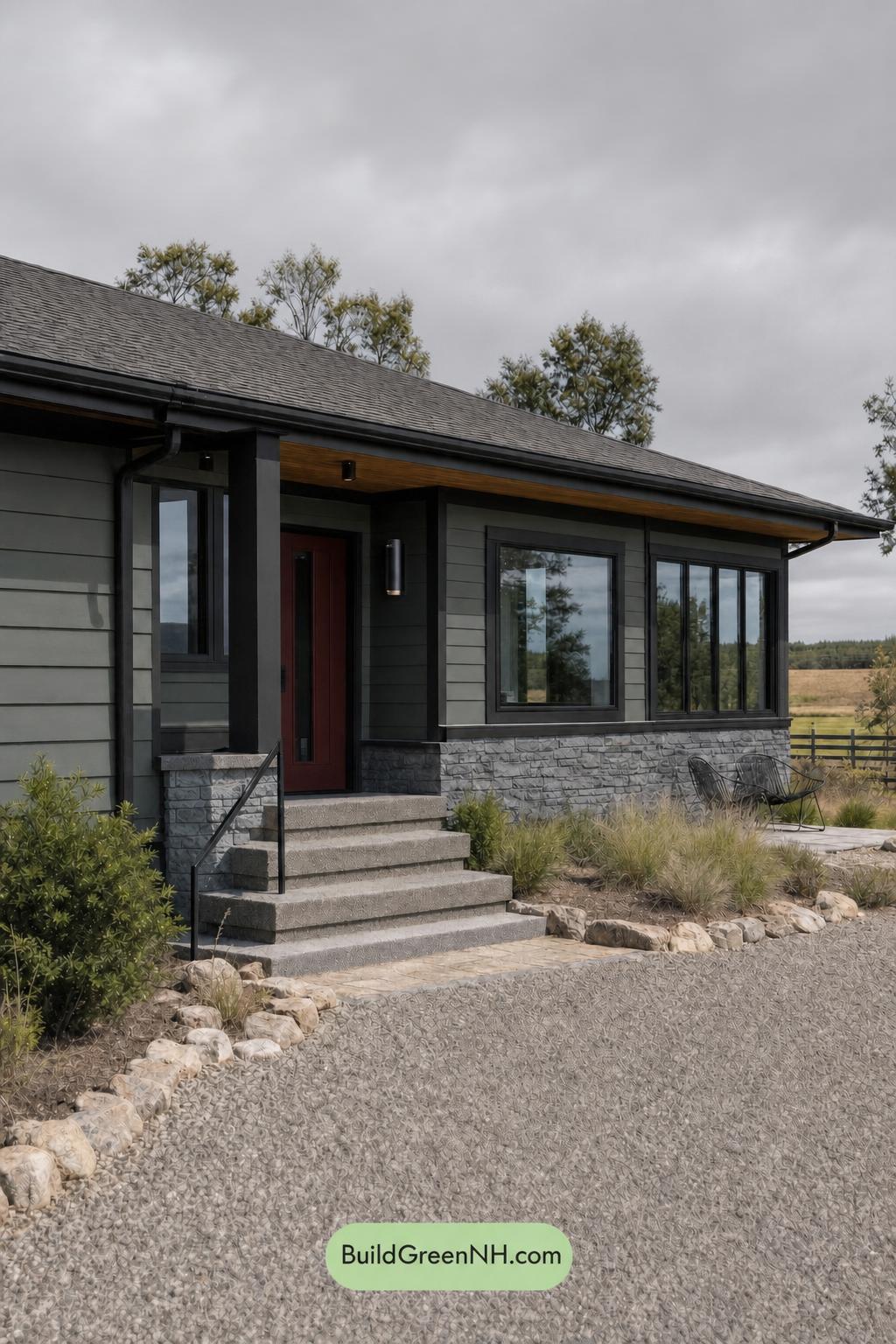 Green Ranch House Exterior Color Scheme: Juniper Slate - Overcast
