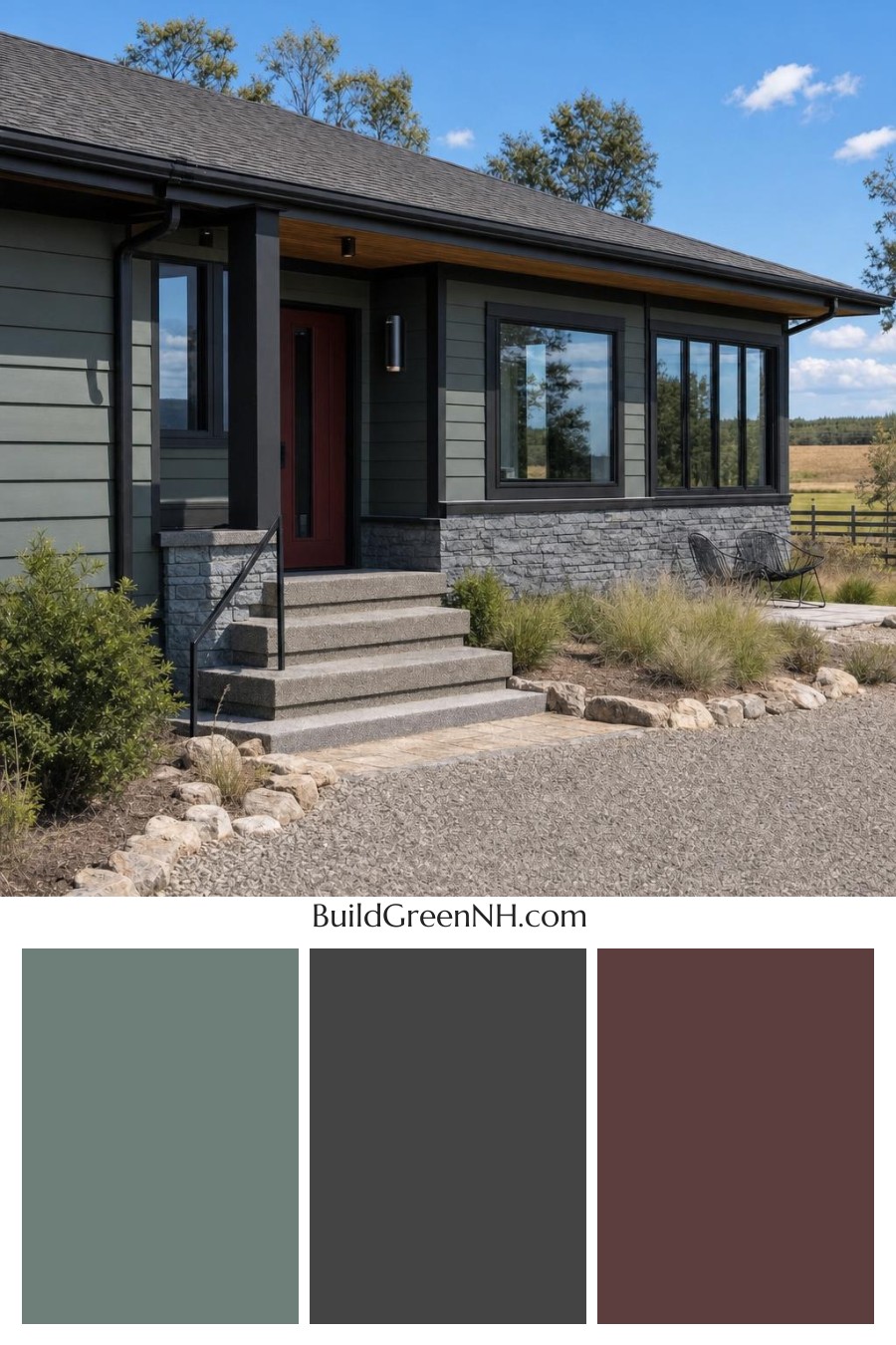 Green Ranch House Exterior Color Scheme: Juniper Slate
