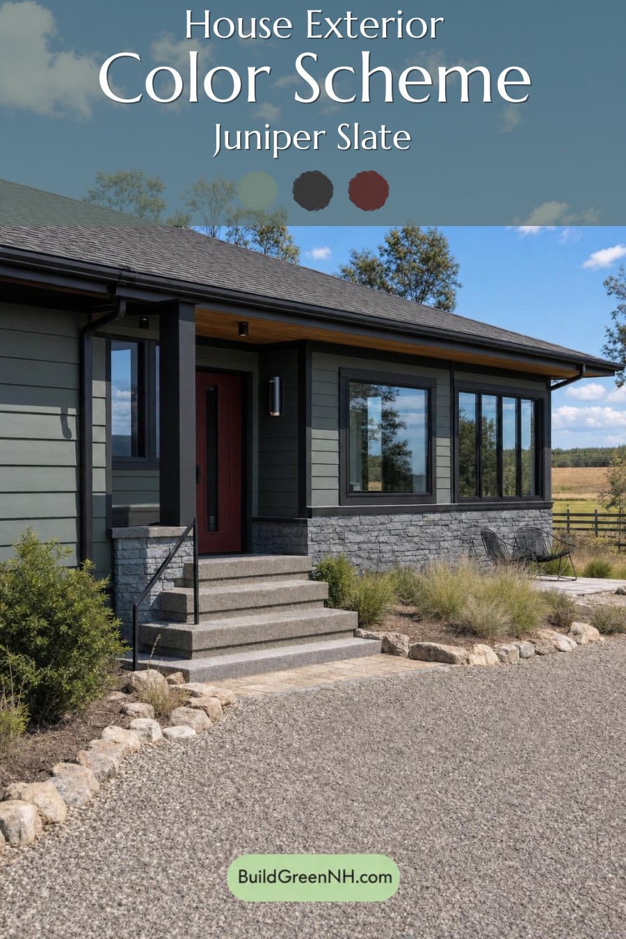 Green Ranch House Exterior Color Scheme: Juniper Slate