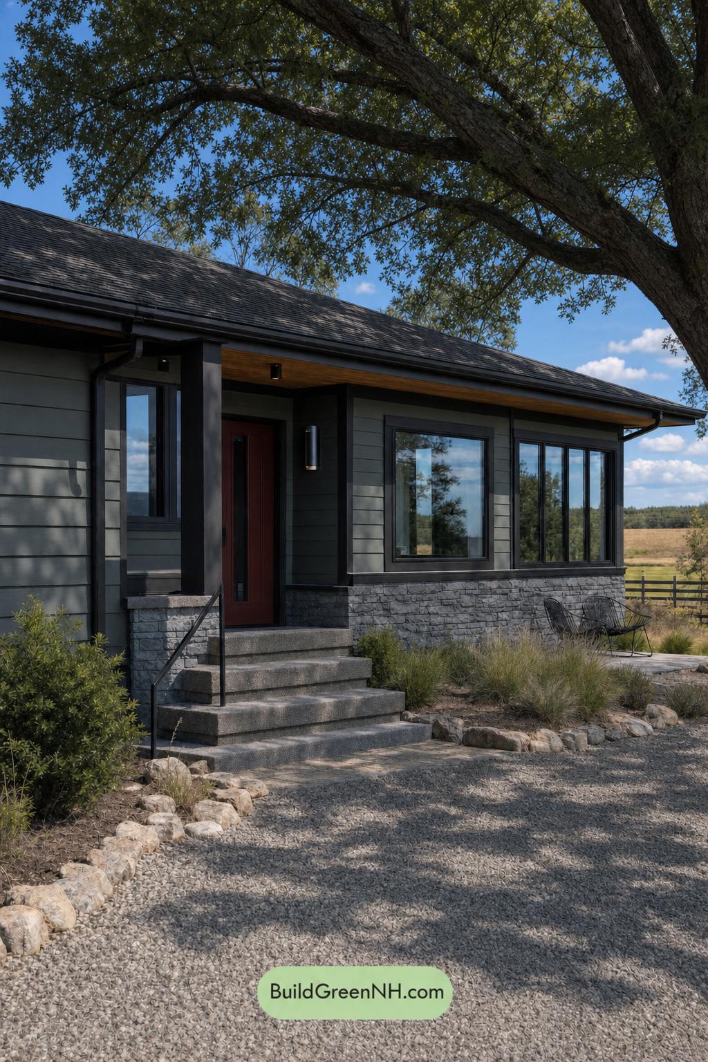 Green Ranch House Exterior Color Scheme: Juniper Slate - Shade