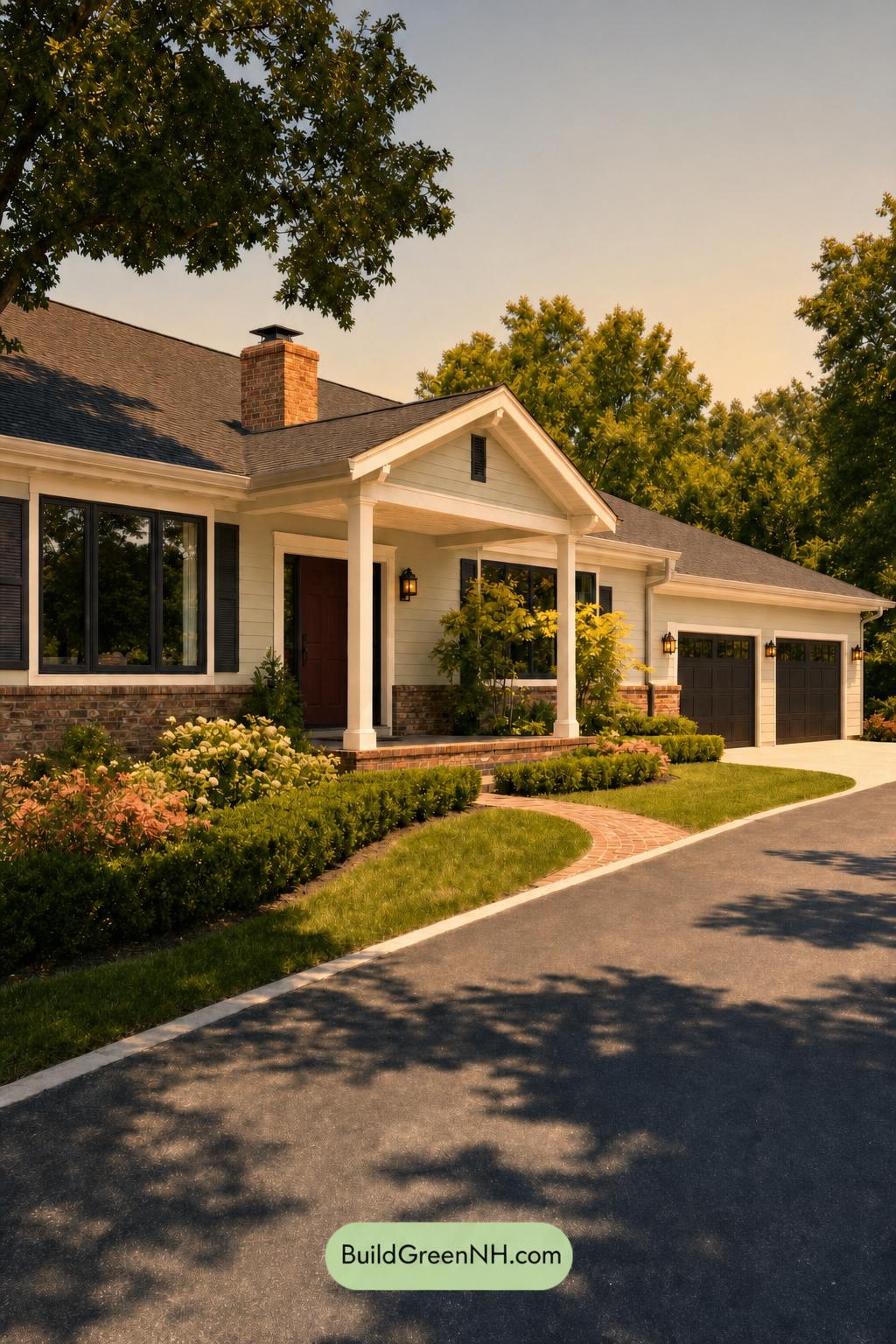 Green Ranch House Exterior Color Scheme: Lichen Hearth - Golden Hour