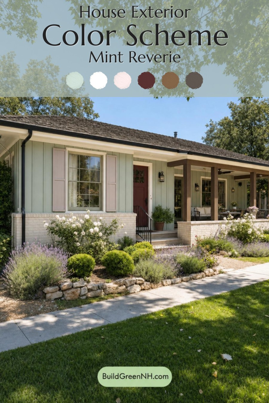 Green Ranch House Exterior Color Scheme: Mint Reverie