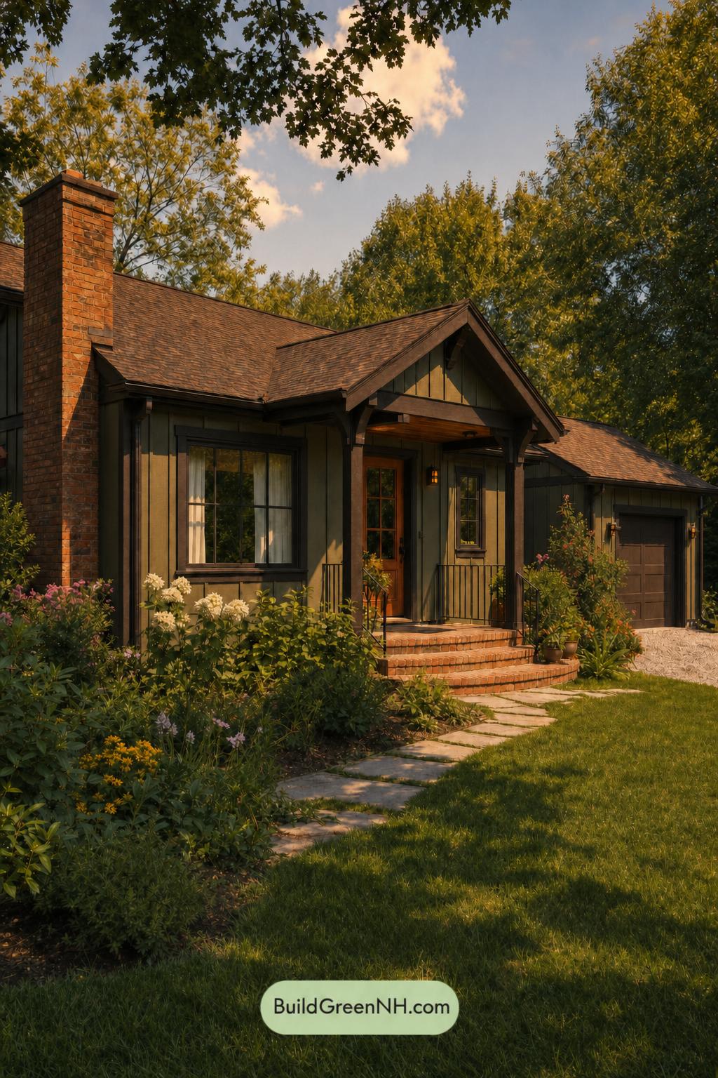 Green Ranch House Exterior Color Scheme: Moss Copper - Golden Hour