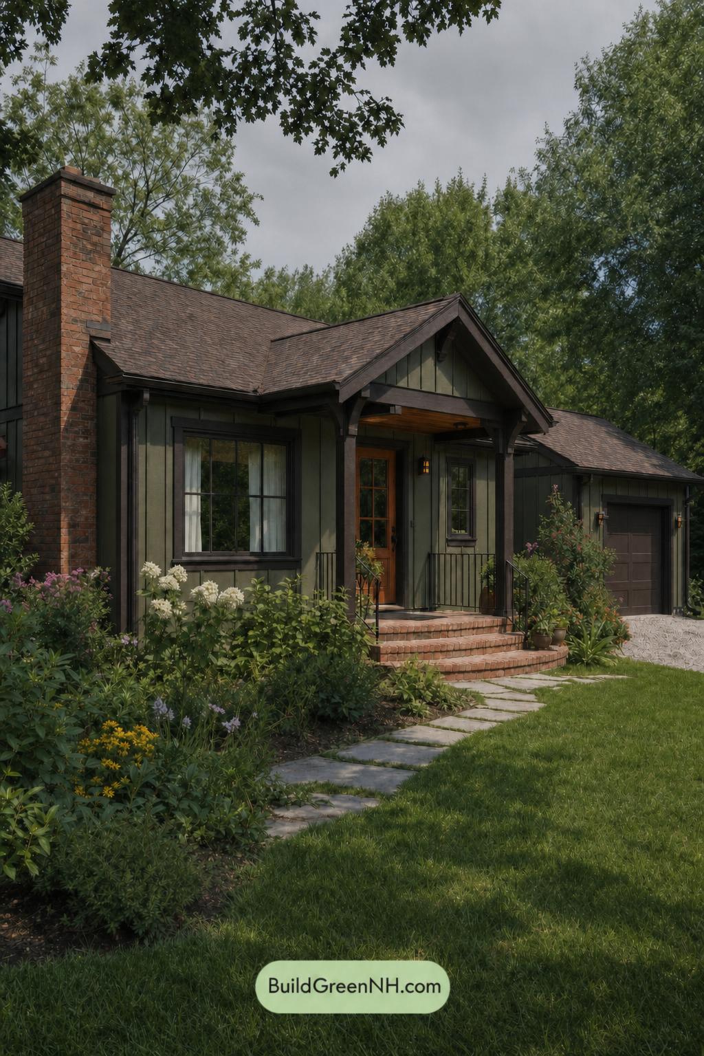 Green Ranch House Exterior Color Scheme: Moss Copper - Overcast