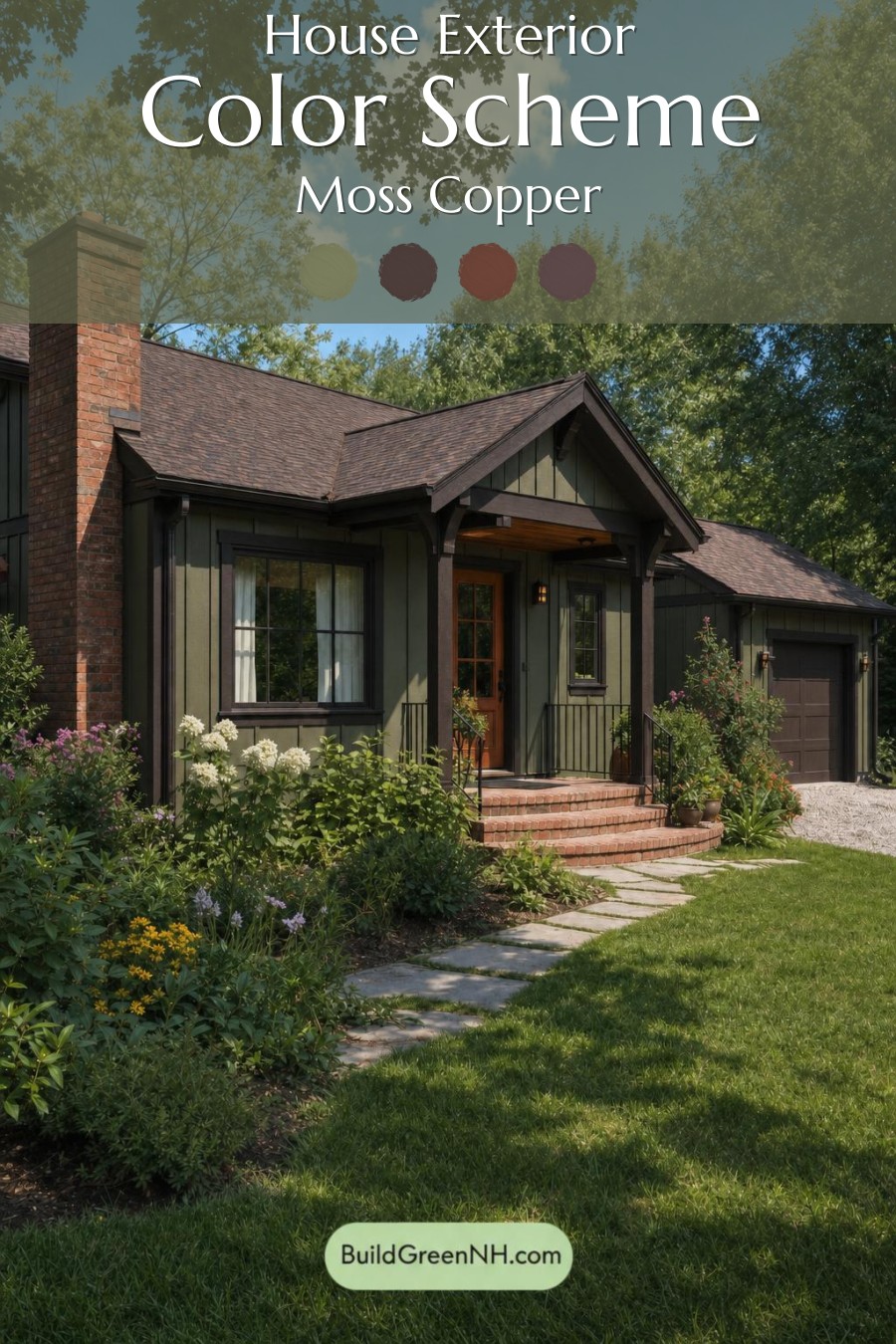 Green Ranch House Exterior Color Scheme: Moss Copper