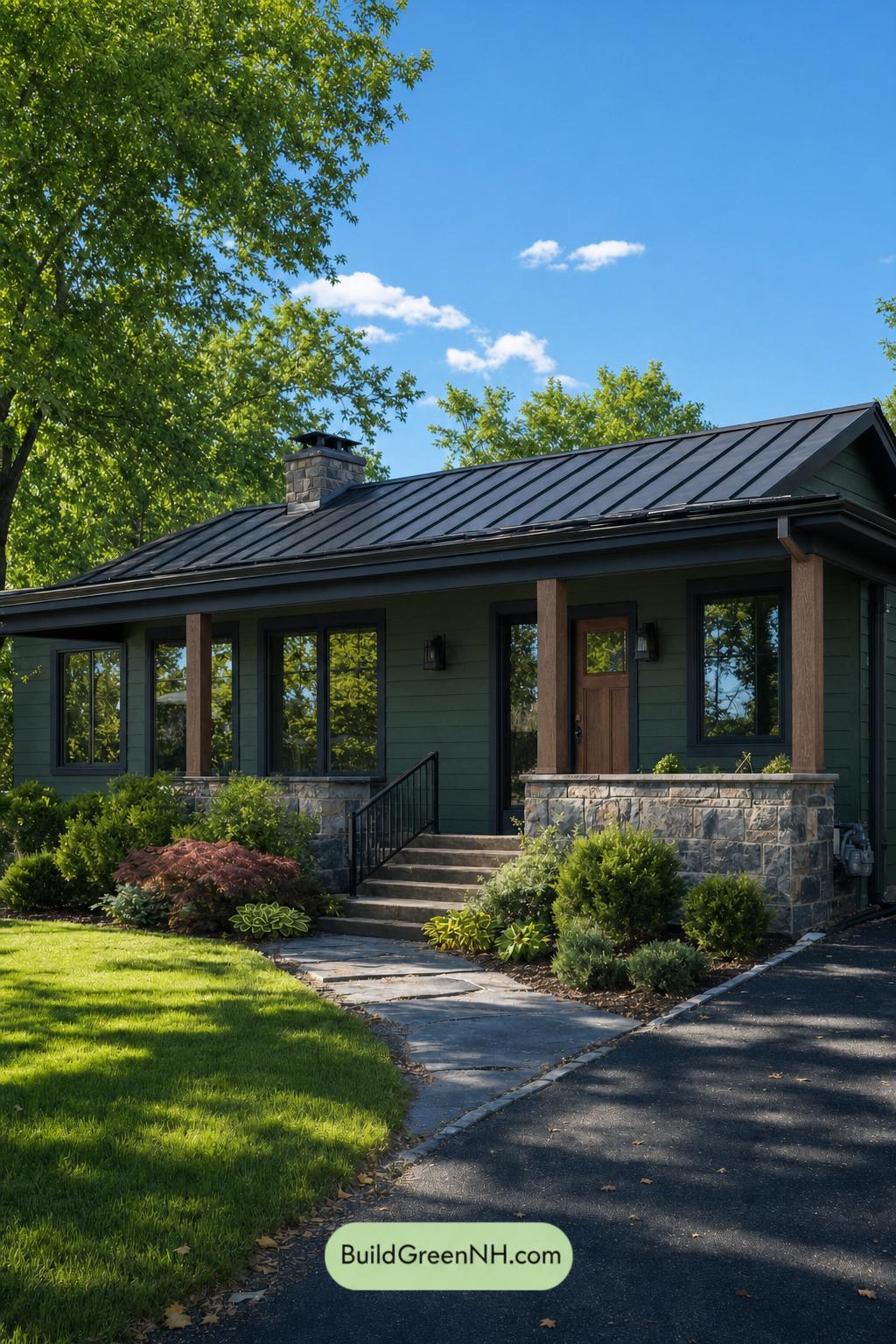 Green Ranch House Exterior Color Scheme: Pine Ember