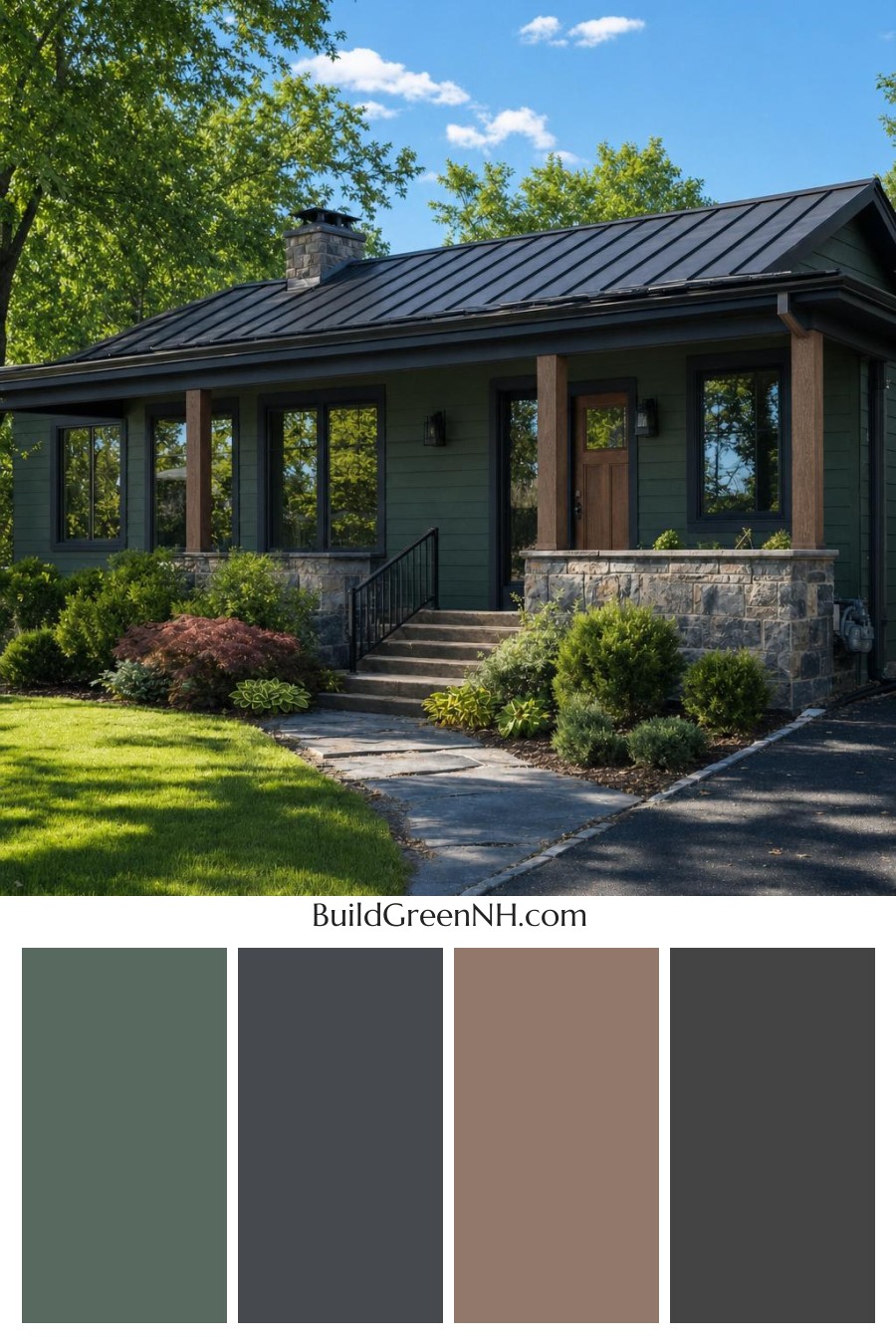 Green Ranch House Exterior Color Scheme: Pine Ember
