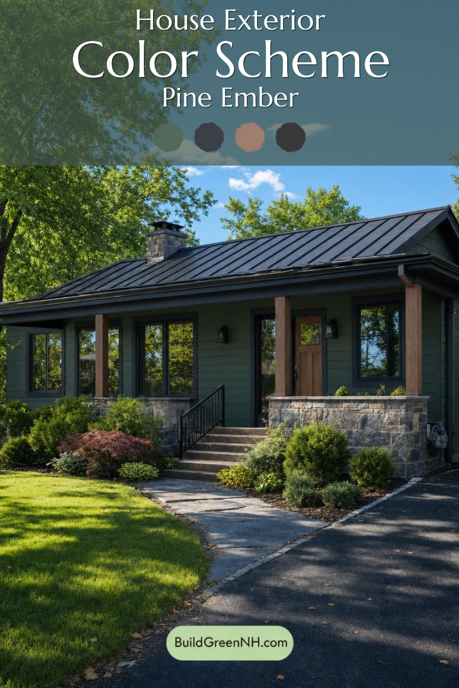 Green Ranch House Exterior Color Scheme: Pine Ember