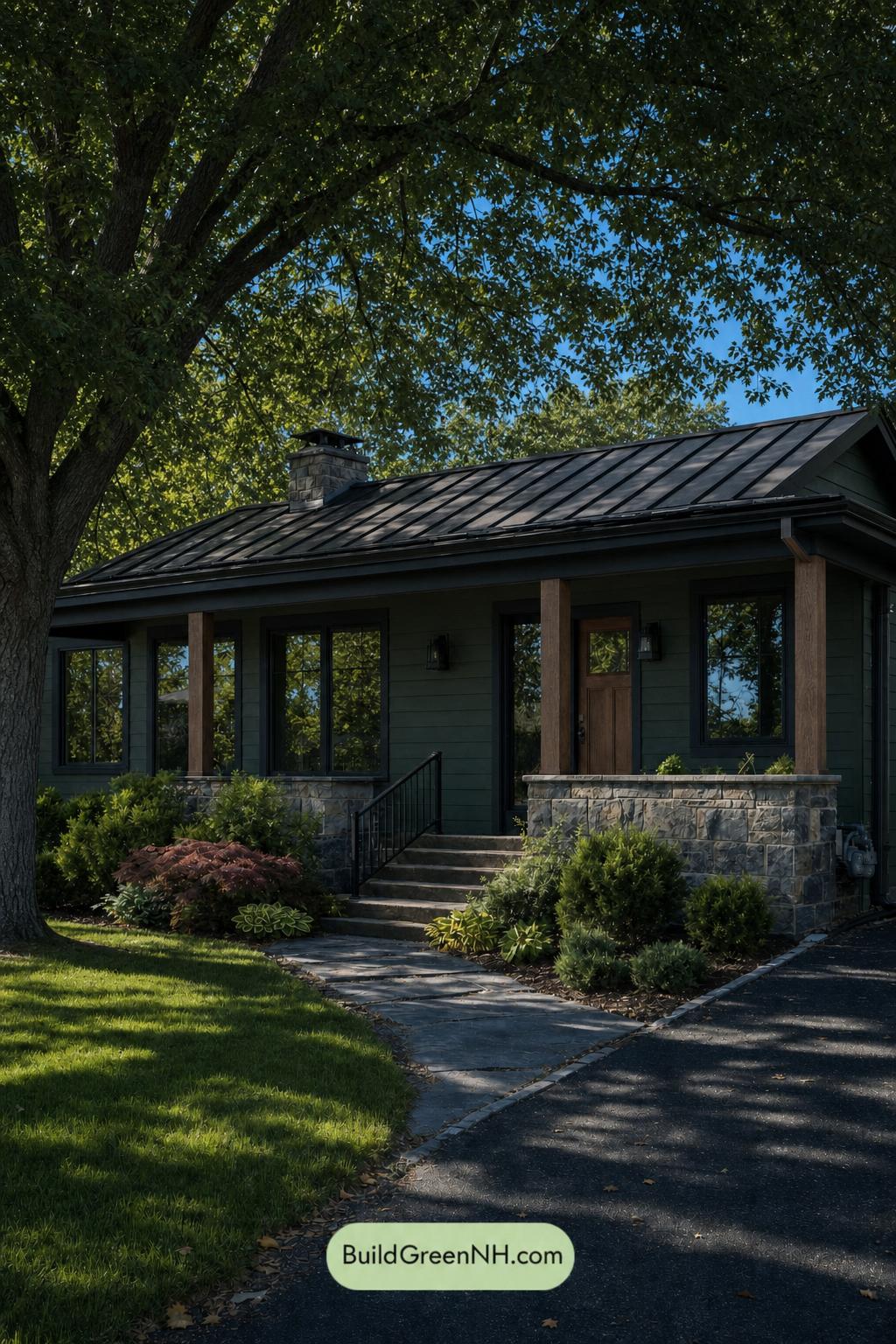 Green Ranch House Exterior Color Scheme: Pine Ember - Shade