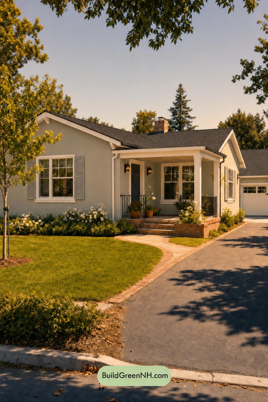 Green Ranch House Exterior Color Scheme: Pistachio Hush - Golden Hour