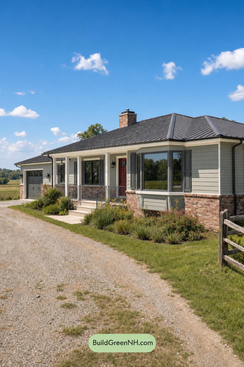 Green Ranch House Exterior Color Scheme: Raven Entry