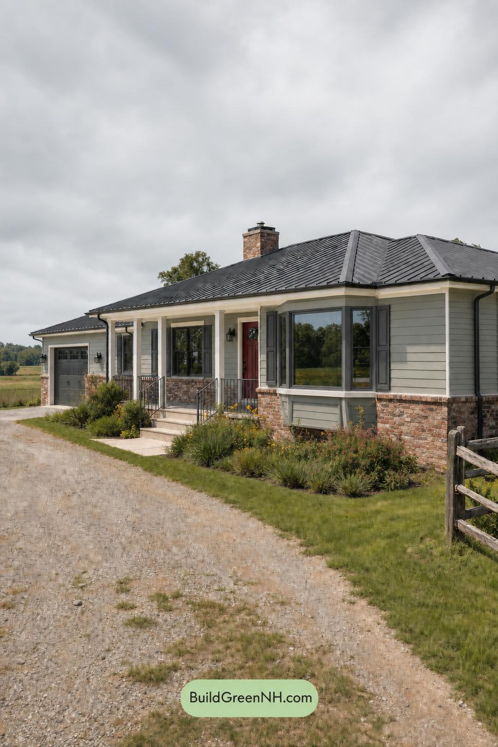 Green Ranch House Exterior Color Scheme: Raven Entry - Overcast