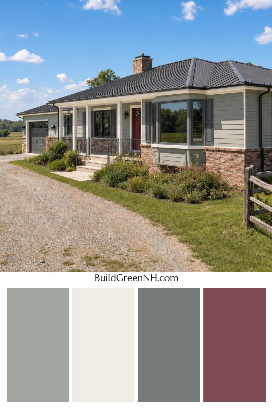 Green Ranch House Exterior Color Scheme: Raven Entry