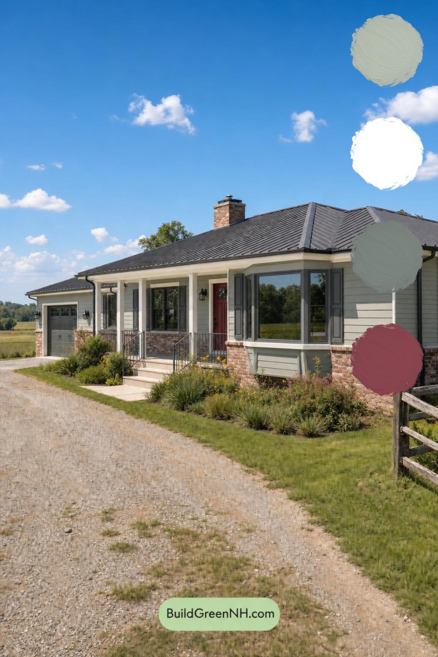 Green Ranch House Exterior Color Scheme: Raven Entry